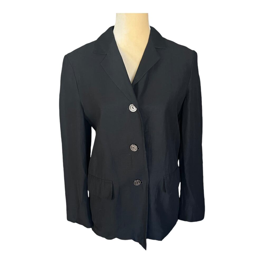 Max Mara Black Linen Blend Blazer Jacket Lightweight Size US 6